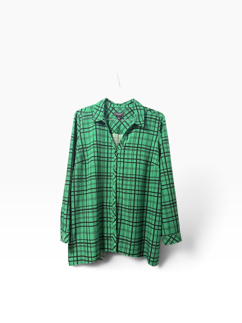 Susan Graver Weekend Green Plaid Button-Down Shirt XL